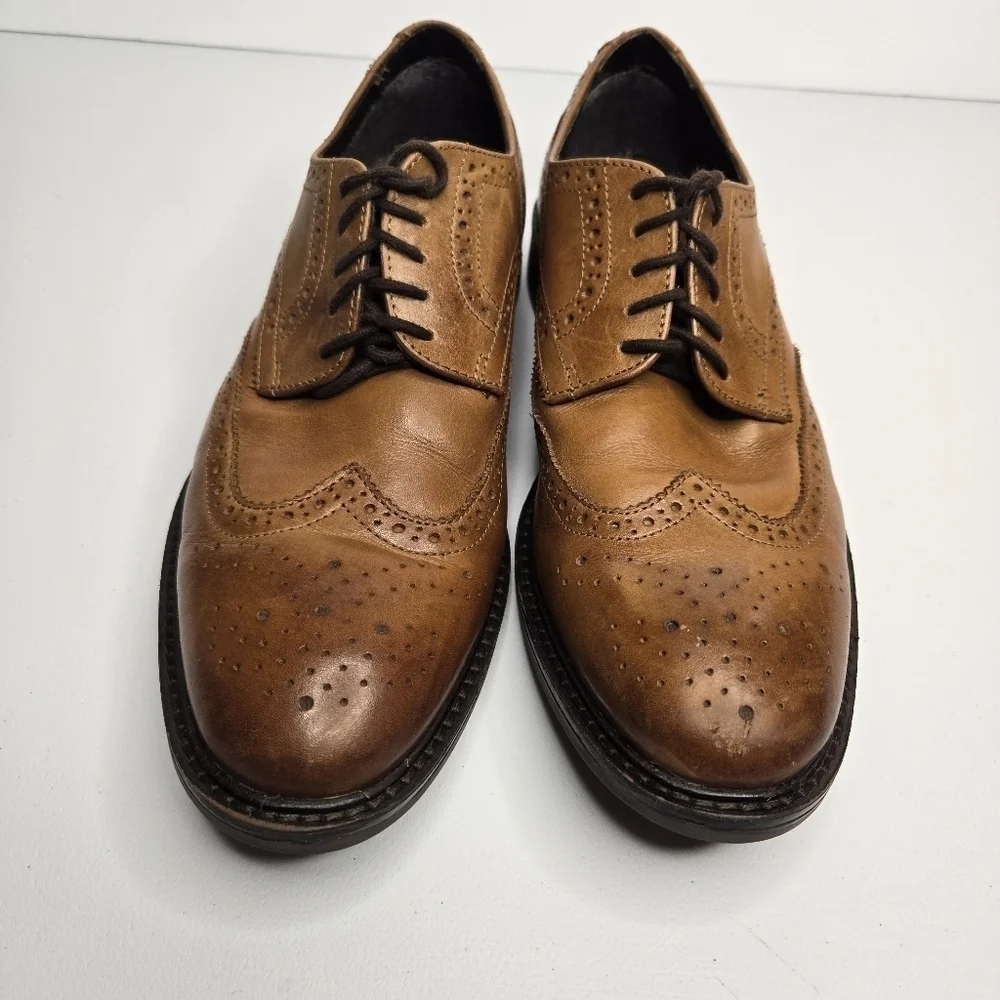 Alfani Men's Geoff Leather Brown Wingtip Oxford Dress Shoes Size 8 WPL 8046